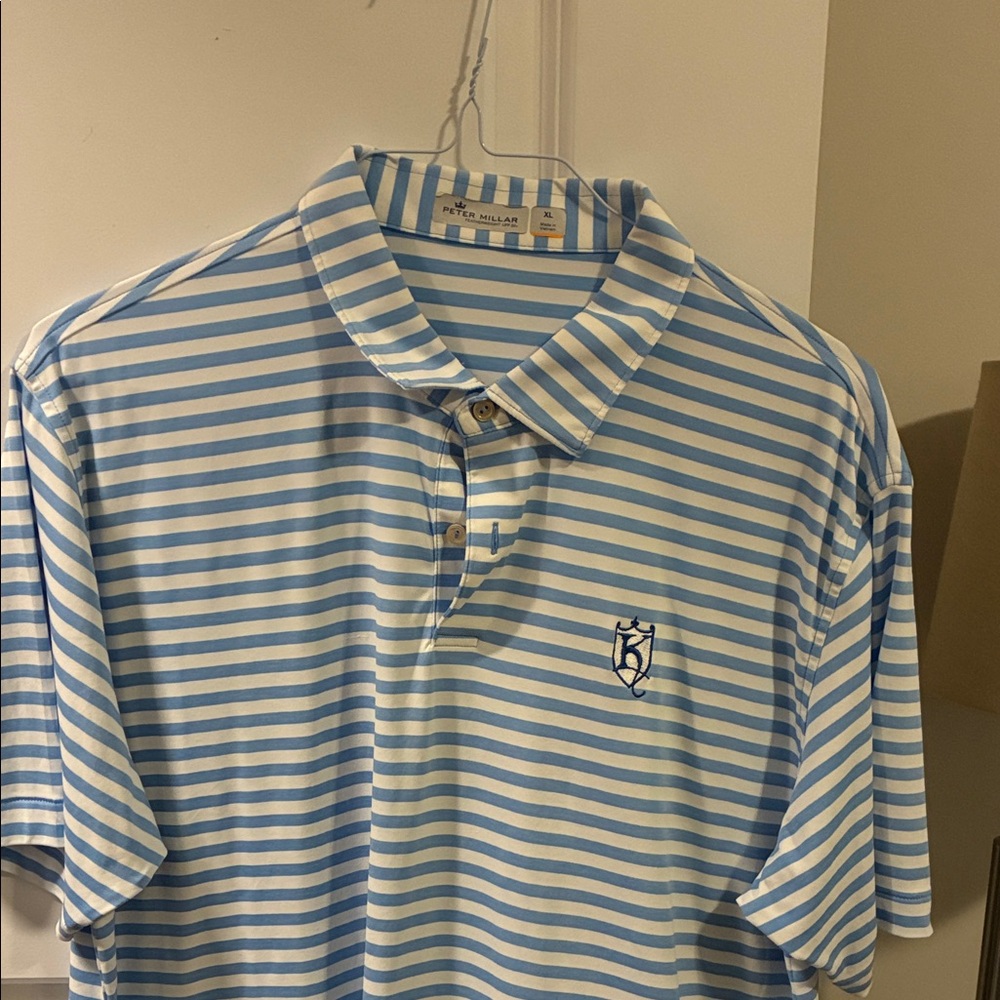 Peter Millar Light Blue and White Striped Polo
